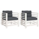 vidaXL Chaises de jardin et coussins lot de 2 blanc bois de pin massif
