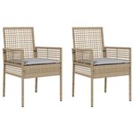 Chaises de jardin vidaXL 2 Pièces avec coussins beige en poly rotin