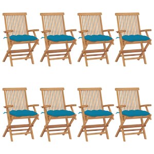 vidaXL Chaises de jardin avec coussins bleu clair lot de 8 Teck massif