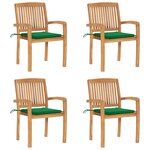 vidaXL Chaises de jardin empilables avec coussins lot de 4 Teck solide