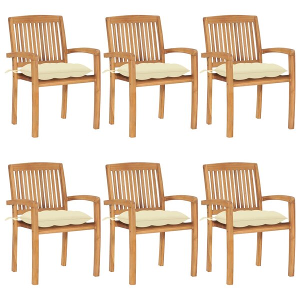 vidaXL Chaises de jardin empilables avec coussins lot de 6 Teck solide