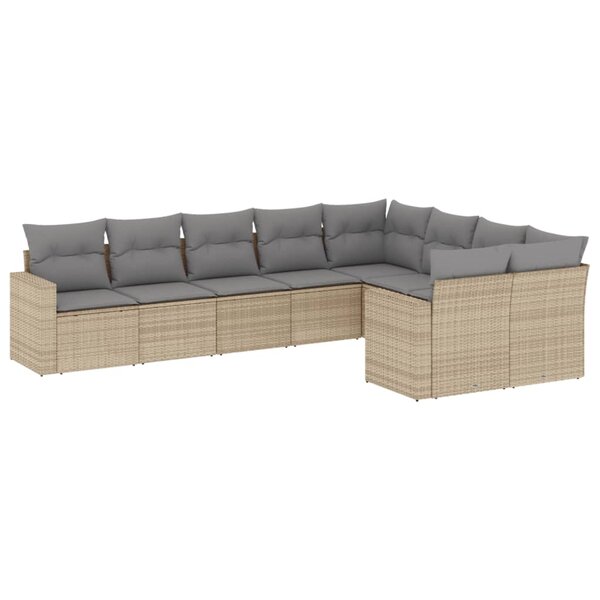 vidaXL Salon de jardin avec coussins 9 Pièces beige résine tressée