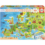 Puzzle - Carte de l'Europe - Animaux - Monuments - Jeu éducatif - 150 pièces - Dès 6 ans