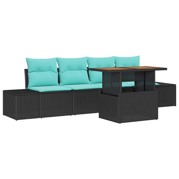 vidaXL Ensemble de canapé de jardin 5 Pièces Noir Poly rotin