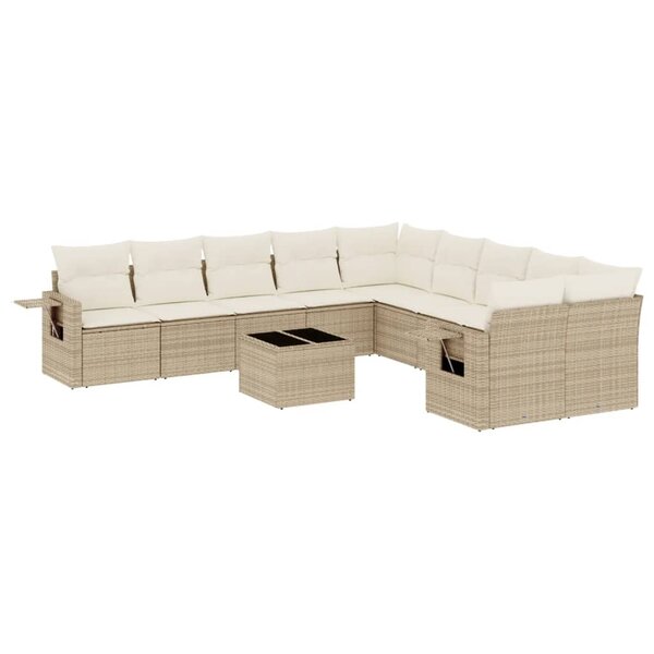 vidaXL Salon de jardin 11 Pièces avec coussins beige résine tressée