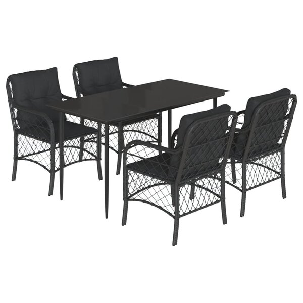 vidaXL Ensemble à manger de jardin coussins 5Pièces Noir Résine tressée