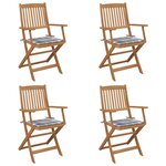 vidaXL Chaises pliables de jardin 4 Pièces avec coussins Bois d'acacia