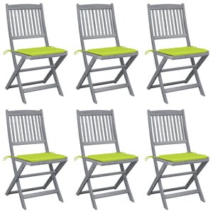 vidaXL Chaises pliables d'extérieur lot de 6 et coussins Bois d'acacia
