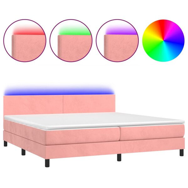 vidaXL Sommier à lattes de lit avec matelas LED Rose 200x200cm Velours