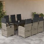 vidaXL Ensemble à manger de jardin et coussins 9 Pièces gris clair rotin