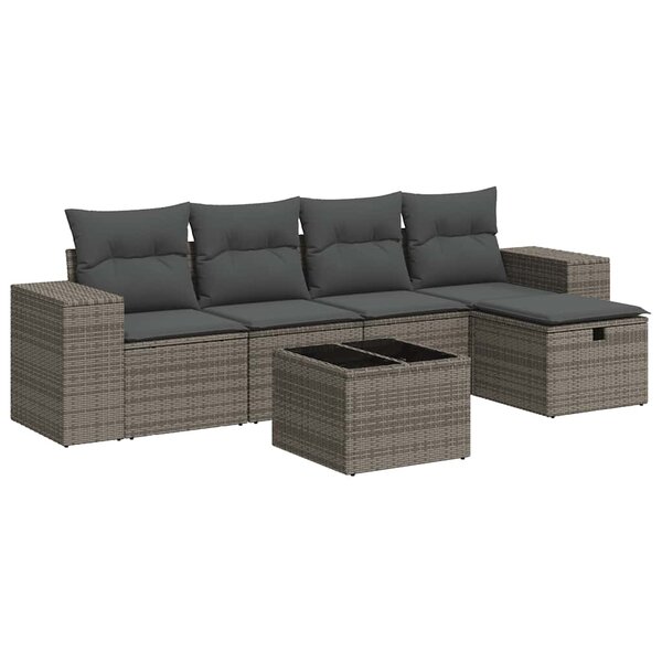 vidaXL Salon de jardin 6 Pièces avec coussins gris résine tressée