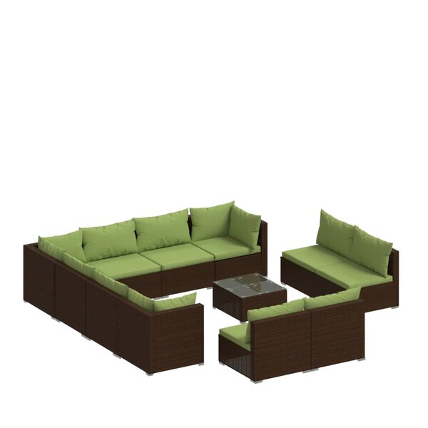 vidaXL Salon de jardin 12 Pièces avec coussins Marron Résine tressée
