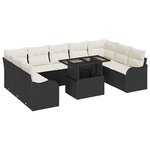 Ensemble de Canapé de Jardin VidaXL 10 pièces avec Coussins Noir Rattan Poly