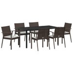 vidaXL Set de salle à manger de jardin 7 pièces avec coussins en poly rattan marron