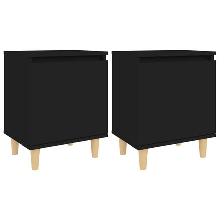 vidaXL Tables de chevet avec pieds en bois 2 Pièces Noir 40x30x50 cm