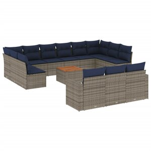 vidaXL Salon de jardin avec coussins 14 Pièces gris résine tressée
