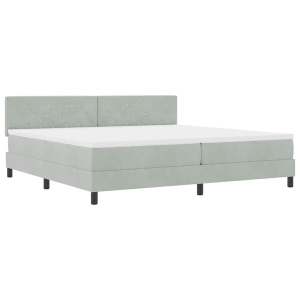 Lit à ressorts vidaXL avec matelas et lumière LED Gris clair 200x200 cm Velours
