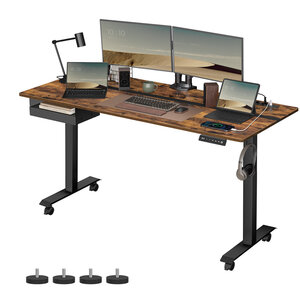 Bureau électrique réglable en hauteur bureau assis-debout surface 60 x 120 cm réglable en continu fonction mémoire de 4 hauteurs marron rustique et noir 12_0004590
