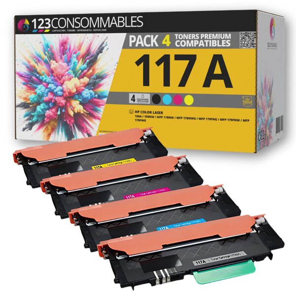 HP 117A - Pack 4 toners noir et couleur compatibles HP Color Laser 150a MFP 178nw