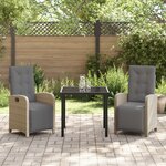 Ensemble de Repas de Jardin 3 Pièces avec Coussins en Rattan Poly Beige