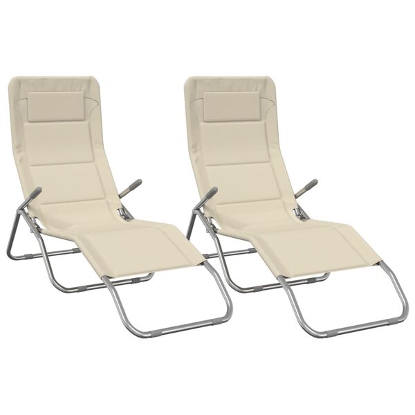 vidaXL Chaises longues pliables lot de 2 crème textilène et acier