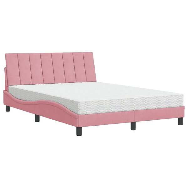vidaXL Lit avec matelas rose 140x190 cm velours