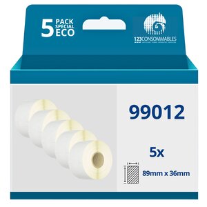 123CONSOMMABLES - Pack de 5 rouleaux étiquettes compatibles avec DYMO LABELWRITER 99012 - 89 x 36 mm