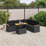 vidaXL Salon de jardin 7 Pièces avec coussins noir résine tressée
