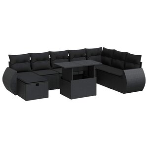 vidaXL Salon de jardin 9 Pièces avec coussins noir résine tressée