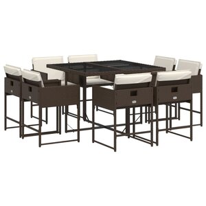 vidaXL Ensemble à manger de jardin et coussins 9 Pièces marron poly rotin