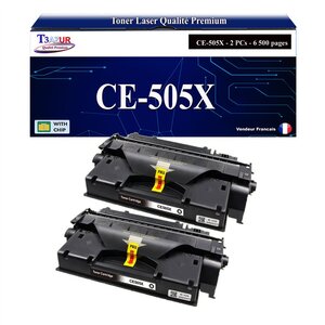 T3AZUR -2x Toners compatibles avec HP CE505X (05X) pour HP LaserJet P2050  P2050D  P2055  P2055D  P2055DN  P2055X