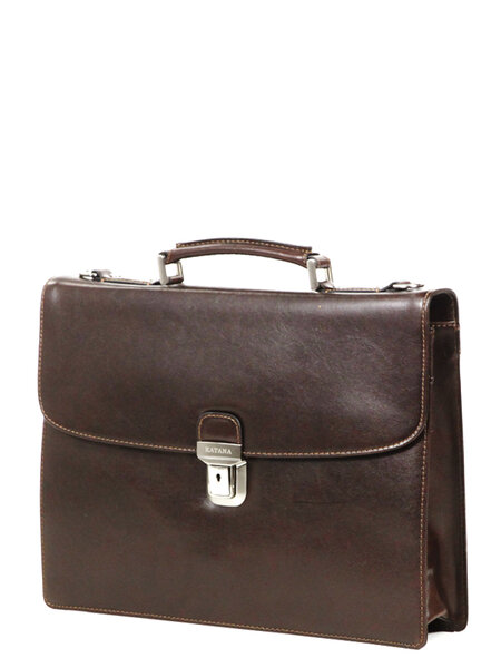 Cartable serviette Katana hype en cuir - 38 cm - 1 soufflet - 63039 - Chocolat