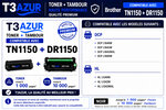 T3AZUR - Toner + Tambour compatible avec Brother HL-L1240W  HL-L1242W  HL-L1242WXL remplace Brother TN1150  DR1150 Noir