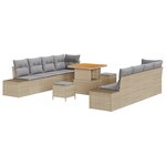 Ensemble de canapé de jardin 11 pièces vidaXL avec coussins en beige et polyrotin acacia