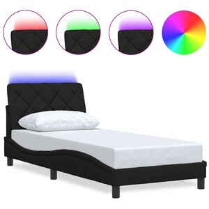 vidaXL Cadre de lit avec LED sans matelas noir 90x190 cm tissu