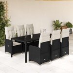 vidaXL Ensemble de bistro de jardin 7 Pièces coussins noir poly rotin
