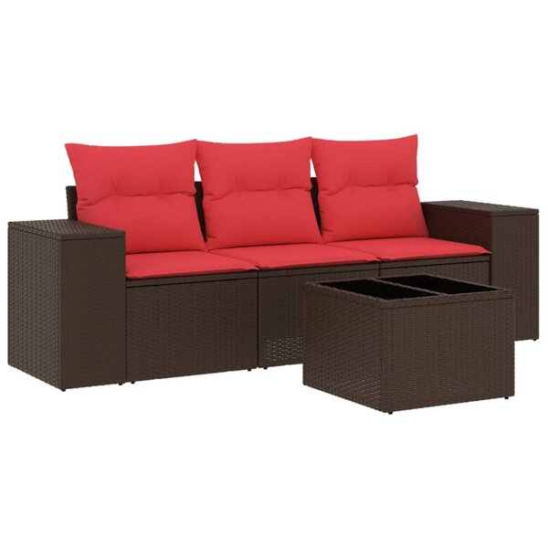 vidaXL Salon de jardin 4 Pièces avec coussins marron résine tressée