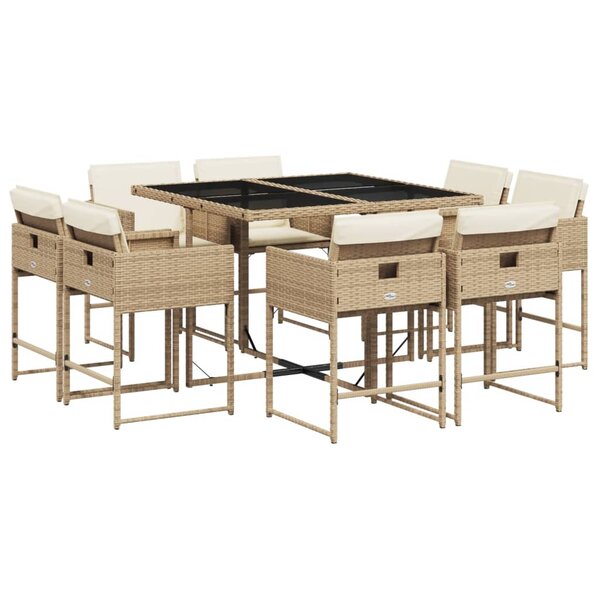 vidaXL Ensemble à manger de jardin et coussins 9 Pièces beige Poly rotin