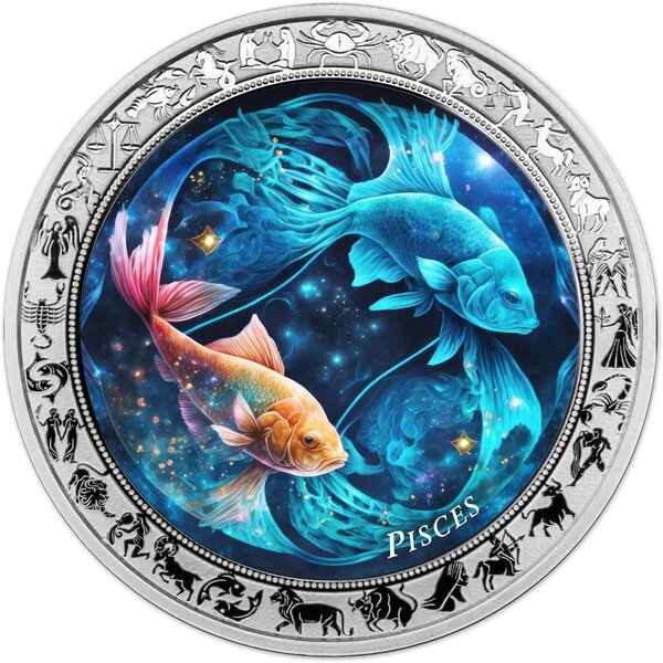 Pièce de monnaie en Argent 5 Cedis g 31.1 (1 oz) Millésime 2025 Space Zodiac PISCES