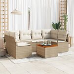 Canapé de jardin 7 pièces avec coussins Beige Poly Rotin Acacia