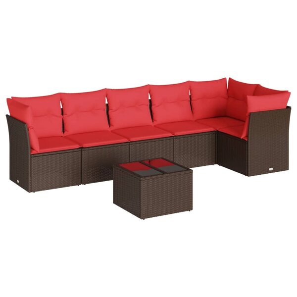 vidaXL Salon de jardin avec coussins 7 Pièces marron résine tressée