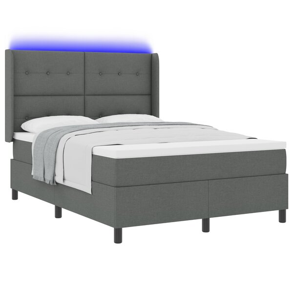 Lit Box Spring avec Matelas & LED Gris Foncé 160x200 cm Tissu