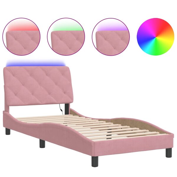 vidaXL Cadre de lit avec lumières LED rose 90x200 cm velours