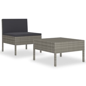 vidaXL Salon de jardin 2 Pièces avec coussins Résine tressée Gris