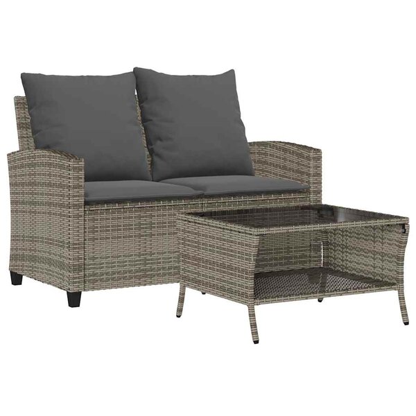 vidaXL Canapé de jardin 2 places coussins et table gris résine tressée