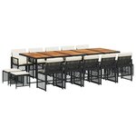 vidaXL Ensemble à manger de jardin 15 Pièces coussins noir résine tressée