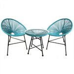 Acapulco : Ensemble 2 fauteuils oeuf + table basse bleu