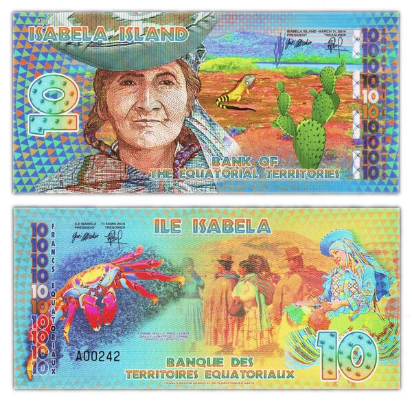 Billet de collection 10 francs équatoriaux 2014 - banque des territoires équatoriaux / isabela - neuf