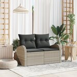 vidaXL Canapé de jardin 2 places avec rangement et coussins gris clair en rattan poly