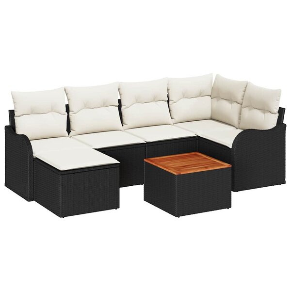 vidaXL Ensemble de canapé de jardin 7 Pièces Noir  blanc